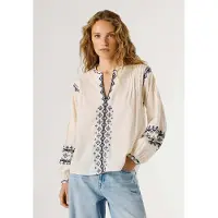 Pepe Jeans para mulher. PL3051411 Blusa Bernis em branco (M), Casual, Algodão, Manga comprida