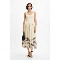 Desigual , Vestido midi evasê flores, Branco, S
