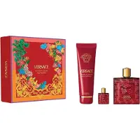 Versace Set: Eros Flame, Eau De Parfum, per uomo, 100 ml + Eros Flame, Gel doccia, 150 ml + Eros Flame, Eau De Parfum, per uomo, 5 ml