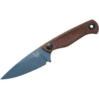 Benchmade Faca Dacian Magnacut Blue Titanium Cerakote, brown canvas micarta, leather sheath