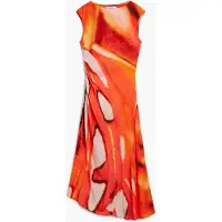 Desigual , Vestido longo drapeado, Viscose, Laranja, XL