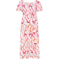 Usha Vestido aqua / rosa / vermelho