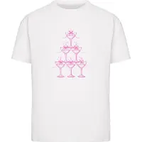 Miss Tee Camisa 'Cozy Drinks' rosa néon / branco