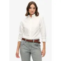 Superdry para mulher. W4010565A Camisa oxford de corte justo branca (L), Branco, Casual, Algodão, Manga comprida