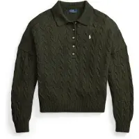 Ralph Lauren para mulher. 211B17767002 Camisola tipo polo em lã e caxemira verde (M), Casual, Manga comprida