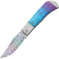 Kizer Cutlery Navalha Trestle Rainbow Damascus, Gray Aluminum & Crystallzied Ti