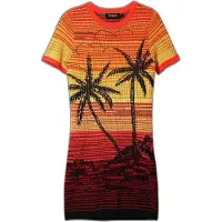 Desigual , Vestido curto malha palmeiras, Vermelho, XL