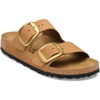 Birkenstock para mulher. 1032989 Sandálias de Couro Arizona Big Buckle Nubuck (Ajuste Estreito) castanho (38), Marrom, Plano, Camurça, Nenhu