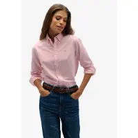 Superdry para mulher. W4010565A Camisa Oxford Slim de manga longa rosa (S), Casual, Algodão, Clássico, Manga comprida