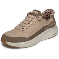 SKECHERS para mulher. 150419 Tênis Slip-Ins: Contour Foam - Cozy Fit Leopard Dream castanho (36), Marrom, Plano, Cordão, Casual