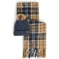 Barbour para mulher. LGS0077 Set presente gorro e cachecol tartã Saltburn bege, marinho (OSFA), Casual, Poliéster
