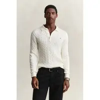 Gant para homem. 8050616 Polo de tricô trançado cor creme (L), Branco, Casual, Algodão, Clássico, Manga comprida