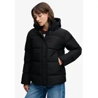 Superdry para mulher. W5012178A Casaco desportivo acolchoado com 5 compartimentos e capuz, preto (L), Casual, Poliéster
