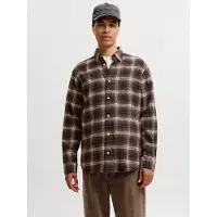 Jack & Jones Camisa 'JJEField' chocolate / preto / branco