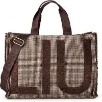 Liu Jo para mulher. 2F6037-T0300 Bolsa tote grande de tecido xadrez marrom (OSFA), Casual, Poliéster