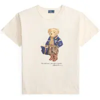 Ralph Lauren para mulher. 211B17774001 Camiseta de malha jersey com Polo Bear branco sujo (XS), Casual, Algodão, Manga curta