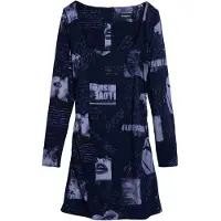Desigual , Vestido com decote quadrado e estampas de postais, Viscose, Azul, M