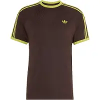 Adidas Camisa '3-Stripes' castanho escuro / limão