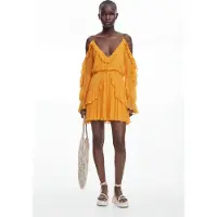 Desigual , Vestido mini com babados, Viscose, Laranja, L