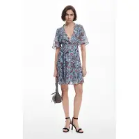 Desigual , Vestido midi com motivos florais, PoliÉSter, Azul, XS