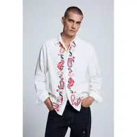 Desigual Camisa bege / azul escuro / vermelho / branco