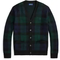 Ralph Lauren para homem. 710B23895001 Cardigã de lã com quadros preto (M), Casual, Manga comprida