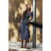 Desigual , Saia longa de malha tornassolada, Mulher, Azul, M
