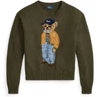 Ralph Lauren para mulher. 211B17762001 Camisola de algodão com Polo Bear verde (M), Casual, Manga comprida
