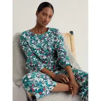 Seasalt Cornwall Pijama 'Tree Shadow' creme / azul ciano / verde escuro / vermelho