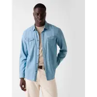 GUESS para homem. M6YH02D1296 Camisa Truckee Manga Longa azul (L), Casual, Algodão, Manga comprida