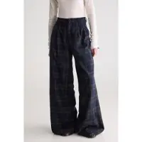 Bellerose para mulher. BW262118 C1452 Calça Jenoa xadrez azul (34), Casual, Lã, Marinho