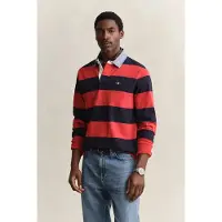 Gant para homem. 2004083 Polo Heavy listrado com gola de chambray vermelho (XL), Casual, Algodão, Manga comprida