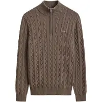 Gant para homem. 8050603 Suéter de tricô com trança e meio zíper marrom (XXL), Casual, Algodão, Clássico, Taupe