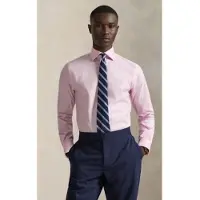 Ralph Lauren para homem. 712B15310003 Camisa Custom Fit com textura rosa (46), Casual, Algodão, Clássico, Manga comprida