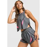 Nike Running - Vestuário trail corrida mulher - W Aeroswift Dri-Fit ADV Crop Tank GX Iron Grey Volt White Gcw#16 para Mulher - Tamanho L - Cinzento