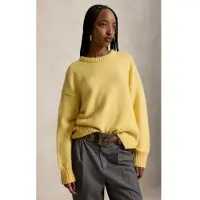 Ralph Lauren para mulher. 211B17753001 Camisola de lã com gola redonda amarela (XL), Casual, Amarelo, Manga comprida