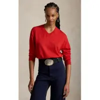 Ralph Lauren para mulher. 211A96230005 Camisola de lã com gola em V vermelha (XS), Vermelho, Casual, Manga comprida