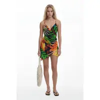 Desigual , Vestido curto tropical, Viscose, Preto, L