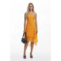 Desigual , Vestido midi assimétrico em camadas, PoliÉSter, Laranja, L