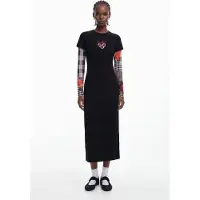 Desigual , Vestido midi canelado cereja, AlgodÃO, Preto, S