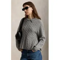 Ralph Lauren para mulher. 211B17744003 Camisola de lã e caxemira com peplum cinzento (S), Casual, Cinza, Manga comprida