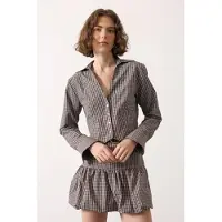 Trendyol Blusa castanho escuro / branco