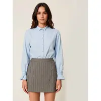 Twinset para mulher. 262TF2100 Camisa de popeline com folho azul (44), Casual, Algodão, Manga comprida