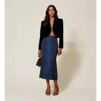 Twinset para mulher. 262TT2590 Saia midi de crepe com estampa de píton azul (40), Casual, Viscoso