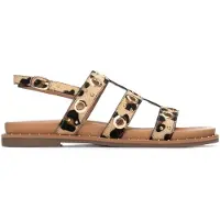Carmela para mulher. 16320802-LEOPARDO Sandálias de couro 163208 castanho (38), Marrom, Plano, Fivela, Casual, Animal print