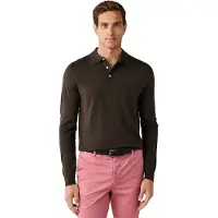 Hackett London para homem. HM7000284 Polo de malha Merino Silk castanho escuro (XL), Verde, Lã, Clássico, Manga comprida