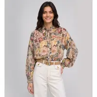 Twinset para mulher. 262TT2611 Camisa de crepe de flores multicolorida (44), Casual, Viscoso, Floral, Manga comprida