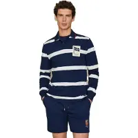 Hackett London para homem. HM5500051 Polo de manga comprida Stripes marinho (L), Casual, Algodão, Clássico