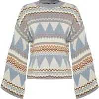 Trendyol Pullover azul fumado / castanho claro / amarelo pastel / cinza fumado