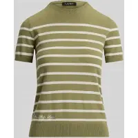 Ralph Lauren para mulher. 200P13973001 Camisola de manga curta com riscas verdes (S), Casual, Algodão